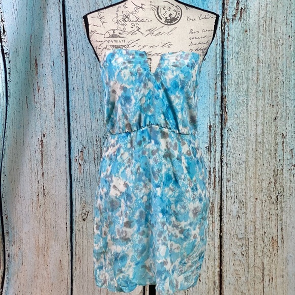 BEC + BRIDGE EUC Blue Sky Printed Strapless Silk Dress - Picture 9 of 12